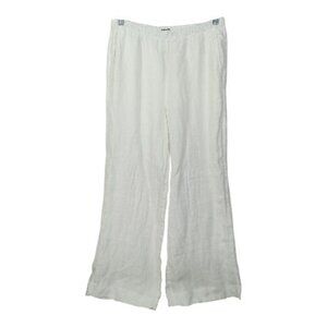 J. Crew White Wide Leg Linen Elastic Waist Pull On High Rise Pants, MP W/Pockets